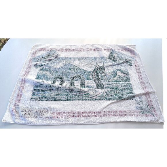 Vintage 70s Loch Ness Monster terry cloth towel, kitschy Nessie dish towel - Picture 7 of 9